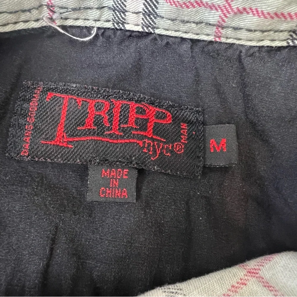 Tripp NYC Men’s Medium Goth Plaid Black/Red Checked Button Up Shirt - Picture 14 of 14